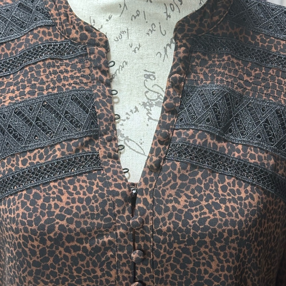 White House Black Market Brown and Black Leopard Print Layered Top Size Small - Picture 4 of 6
